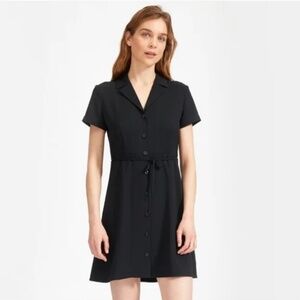 Everlane The Japanese GoWeave Notch Shirtdress Black Button Front size 8